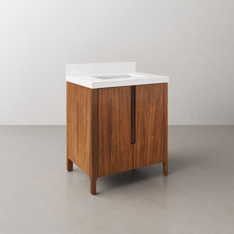 Water Creation SE30QZ - Sequoia 30 In. Single Sink Pre-Assembled Mid-Century Style Bathroom Vanity With 2" Whitebrook Engineered Marble Top