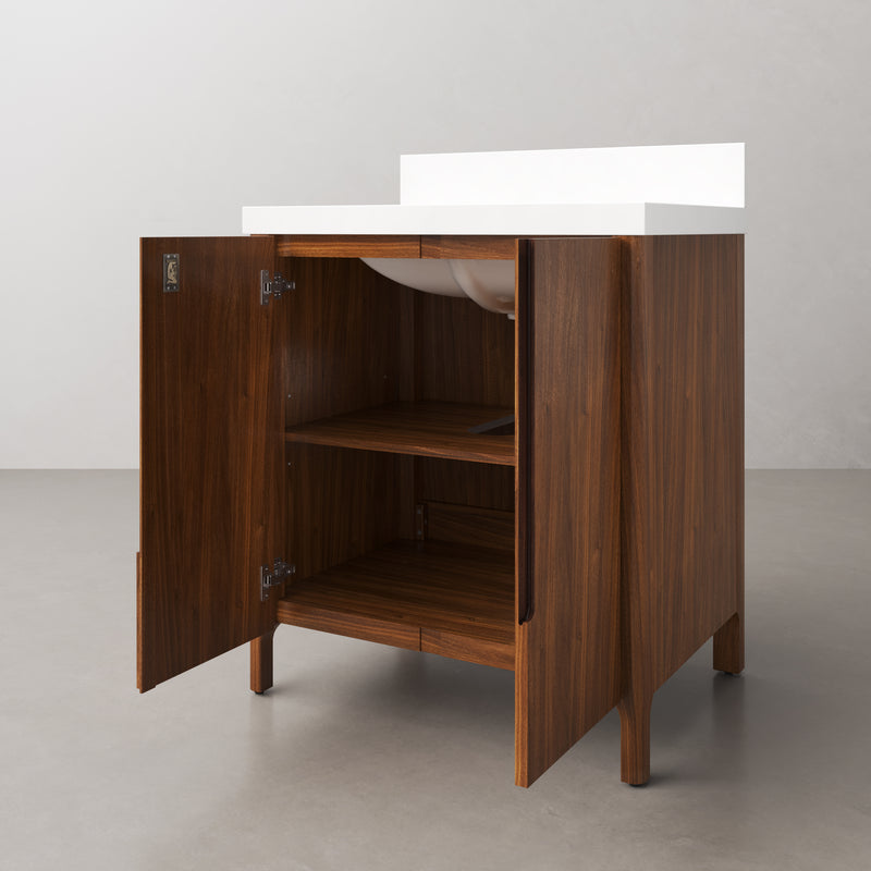 Water Creation SE30QZ - Sequoia 30 In. Single Sink Pre-Assembled Mid-Century Style Bathroom Vanity With 2" Whitebrook Engineered Marble Top