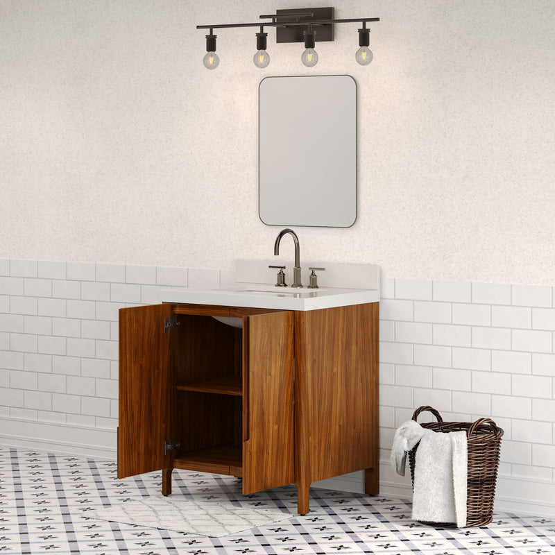 Water Creation SE30QZ - Sequoia 30 In. Single Sink Pre-Assembled Mid-Century Style Bathroom Vanity With 2" Whitebrook Engineered Marble Top