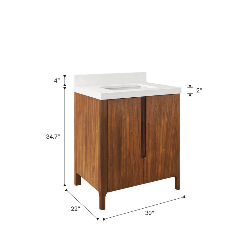 Water Creation SE30QZ - Sequoia 30 In. Single Sink Pre-Assembled Mid-Century Style Bathroom Vanity With 2" Whitebrook Engineered Marble Top