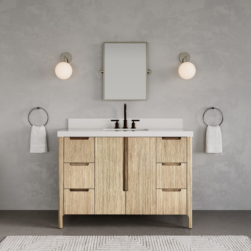 Water Creation SE48QZ - Sequoia 48 In. Single Sink Pre-Assembled Mid-Century Style Bathroom Vanity With 2" Whitebrook Engineered Marble Top