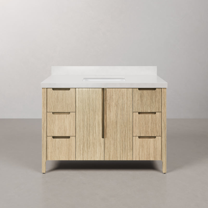 Water Creation SE48QZ - Sequoia 48 In. Single Sink Pre-Assembled Mid-Century Style Bathroom Vanity With 2" Whitebrook Engineered Marble Top