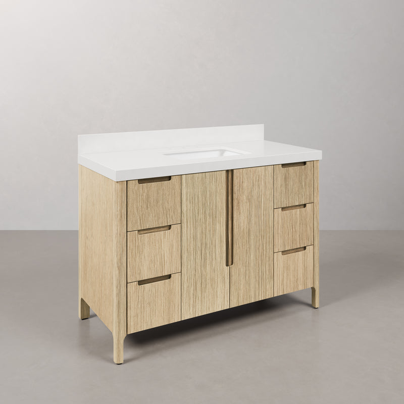 Water Creation SE48QZ - Sequoia 48 In. Single Sink Pre-Assembled Mid-Century Style Bathroom Vanity With 2" Whitebrook Engineered Marble Top