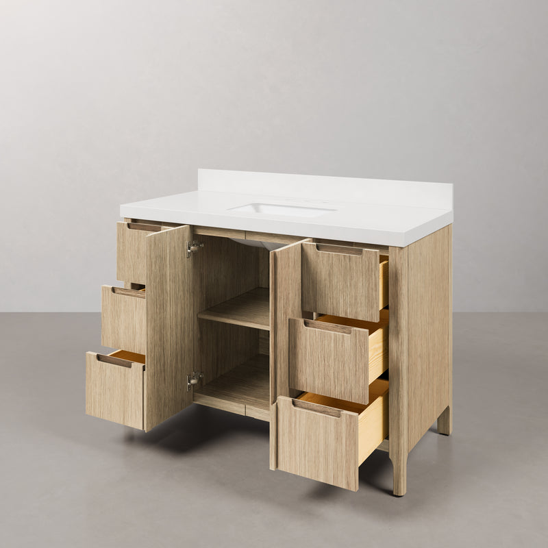 Water Creation SE48QZ - Sequoia 48 In. Single Sink Pre-Assembled Mid-Century Style Bathroom Vanity With 2" Whitebrook Engineered Marble Top