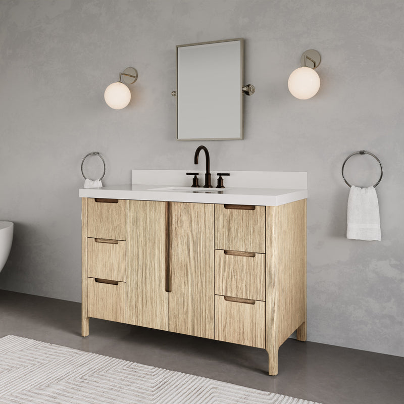 Water Creation SE48QZ - Sequoia 48 In. Single Sink Pre-Assembled Mid-Century Style Bathroom Vanity With 2" Whitebrook Engineered Marble Top