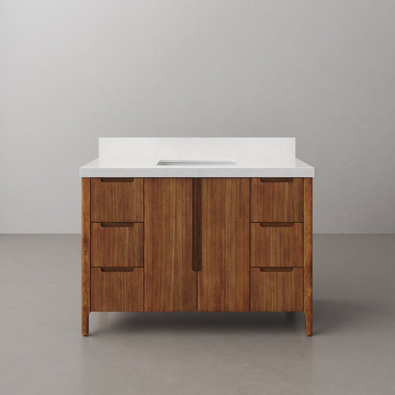Water Creation SE48QZ - Sequoia 48 In. Single Sink Pre-Assembled Mid-Century Style Bathroom Vanity With 2" Whitebrook Engineered Marble Top