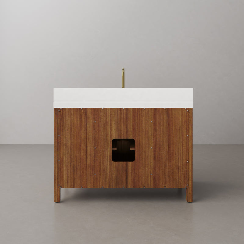 Water Creation SE48QZ - Sequoia 48 In. Single Sink Pre-Assembled Mid-Century Style Bathroom Vanity With 2" Whitebrook Engineered Marble Top