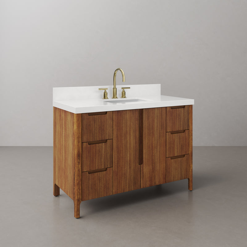 Water Creation SE48QZ - Sequoia 48 In. Single Sink Pre-Assembled Mid-Century Style Bathroom Vanity With 2" Whitebrook Engineered Marble Top