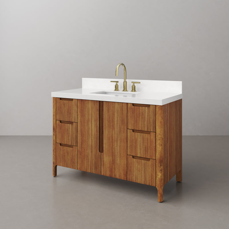Water Creation SE48QZ - Sequoia 48 In. Single Sink Pre-Assembled Mid-Century Style Bathroom Vanity With 2" Whitebrook Engineered Marble Top