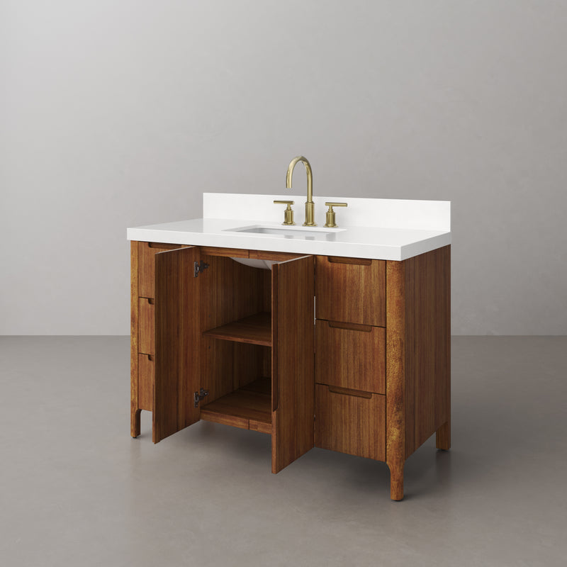 Water Creation SE48QZ - Sequoia 48 In. Single Sink Pre-Assembled Mid-Century Style Bathroom Vanity With 2" Whitebrook Engineered Marble Top