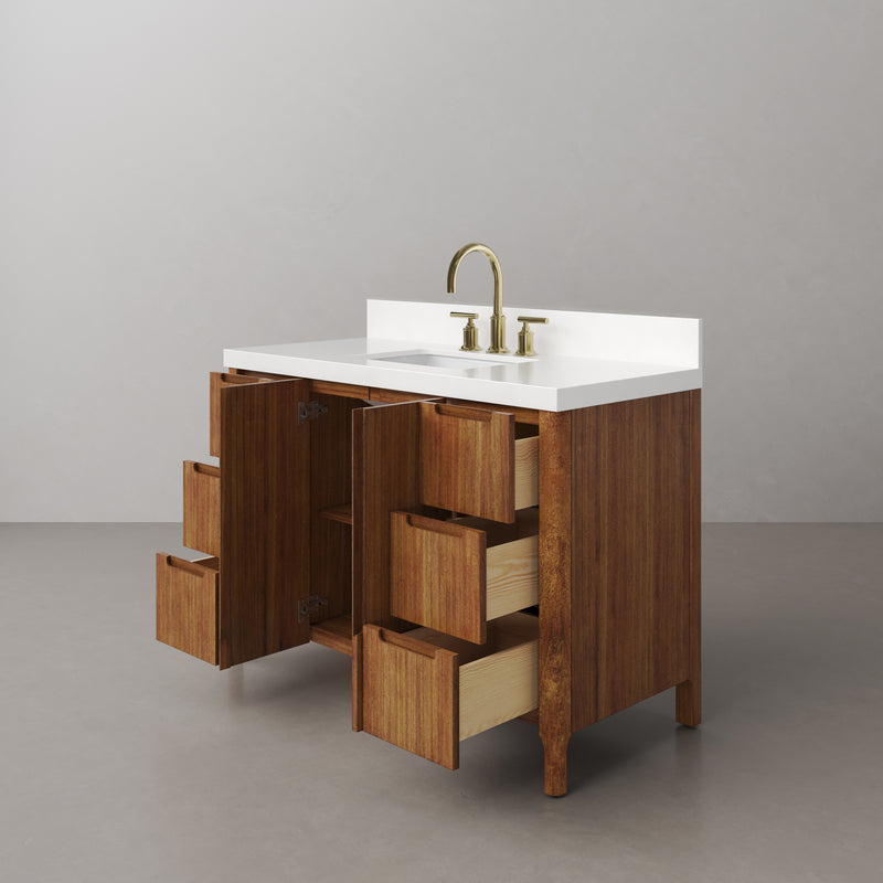 Water Creation SE48QZ - Sequoia 48 In. Single Sink Pre-Assembled Mid-Century Style Bathroom Vanity With 2" Whitebrook Engineered Marble Top