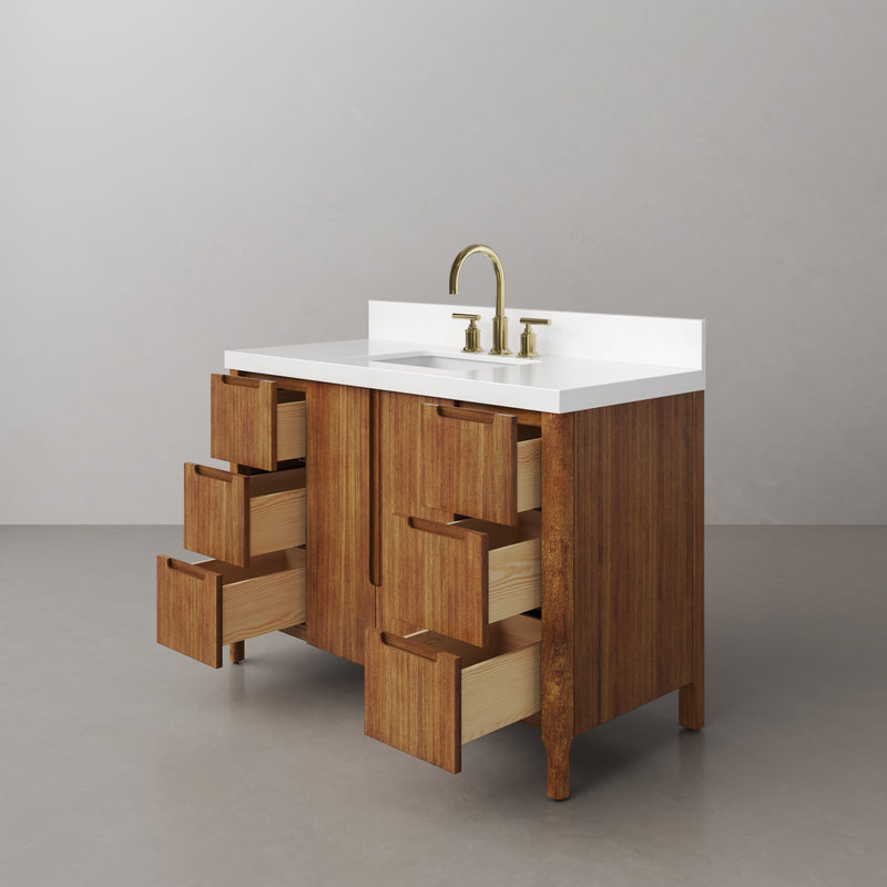 Water Creation SE48QZ - Sequoia 48 In. Single Sink Pre-Assembled Mid-Century Style Bathroom Vanity With 2" Whitebrook Engineered Marble Top