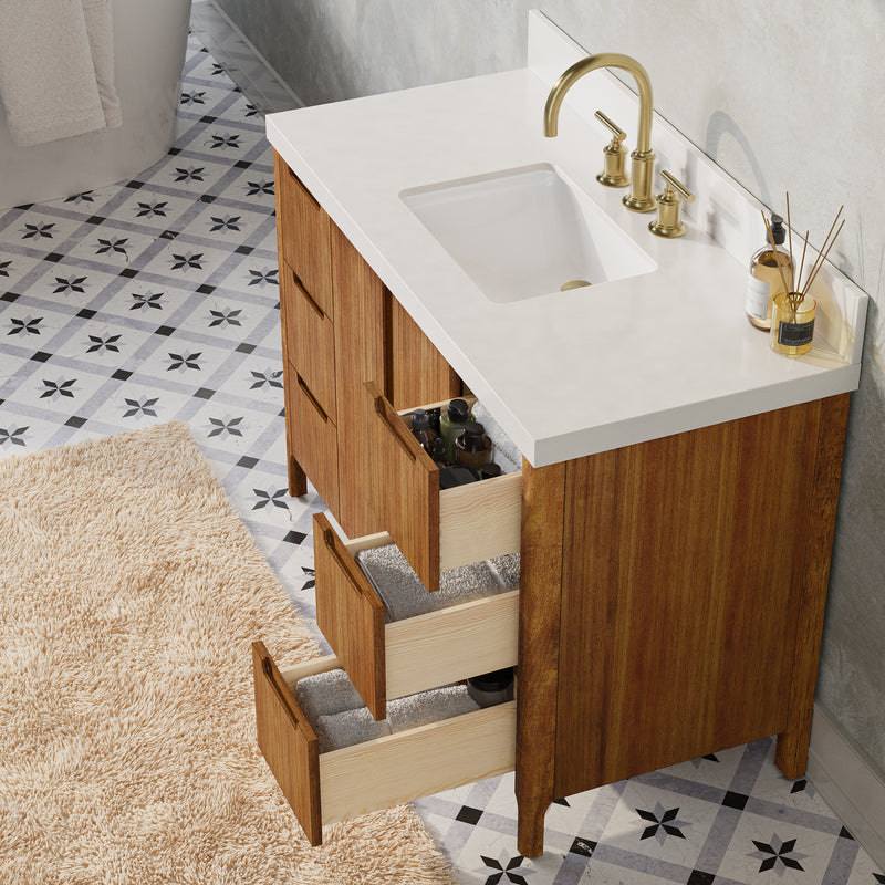 Water Creation SE48QZ - Sequoia 48 In. Single Sink Pre-Assembled Mid-Century Style Bathroom Vanity With 2" Whitebrook Engineered Marble Top