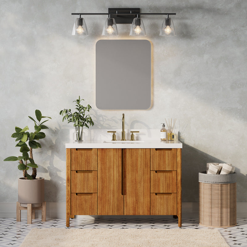 Water Creation SE48QZ - Sequoia 48 In. Single Sink Pre-Assembled Mid-Century Style Bathroom Vanity With 2" Whitebrook Engineered Marble Top