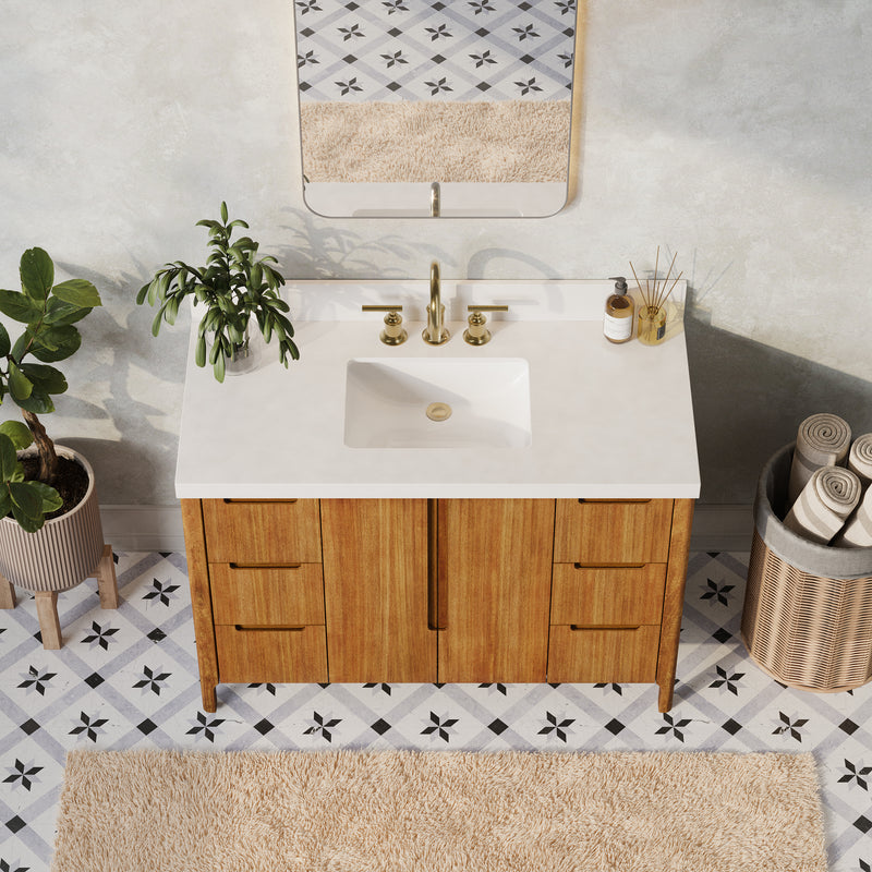 Water Creation SE48QZ - Sequoia 48 In. Single Sink Pre-Assembled Mid-Century Style Bathroom Vanity With 2" Whitebrook Engineered Marble Top