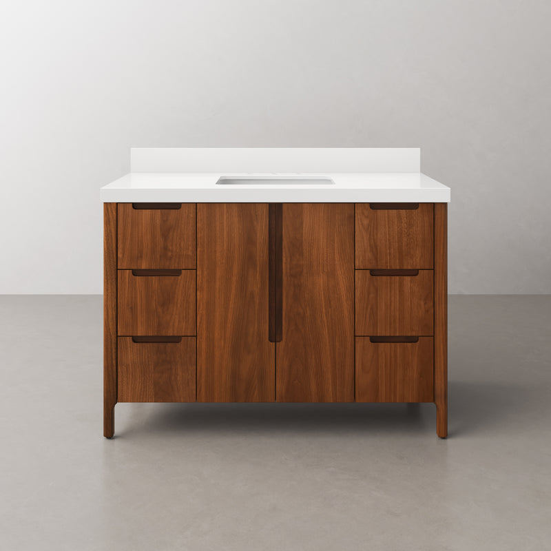 Water Creation SE48QZ - Sequoia 48 In. Single Sink Pre-Assembled Mid-Century Style Bathroom Vanity With 2" Whitebrook Engineered Marble Top