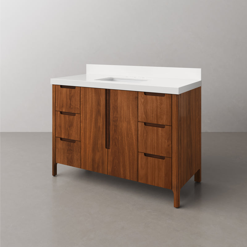 Water Creation SE48QZ - Sequoia 48 In. Single Sink Pre-Assembled Mid-Century Style Bathroom Vanity With 2" Whitebrook Engineered Marble Top