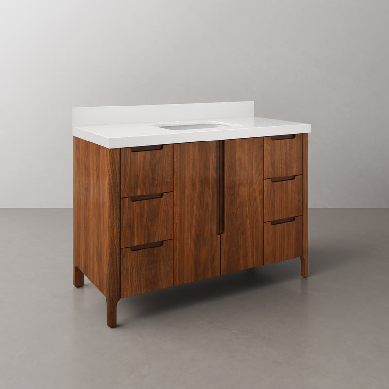 Water Creation SE48QZ - Sequoia 48 In. Single Sink Pre-Assembled Mid-Century Style Bathroom Vanity With 2" Whitebrook Engineered Marble Top