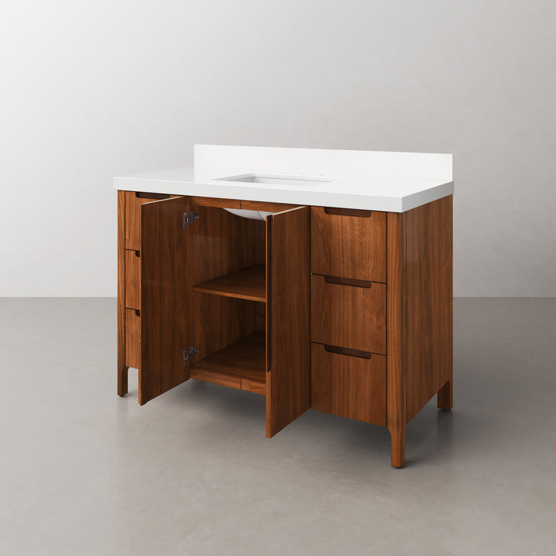 Water Creation SE48QZ - Sequoia 48 In. Single Sink Pre-Assembled Mid-Century Style Bathroom Vanity With 2" Whitebrook Engineered Marble Top