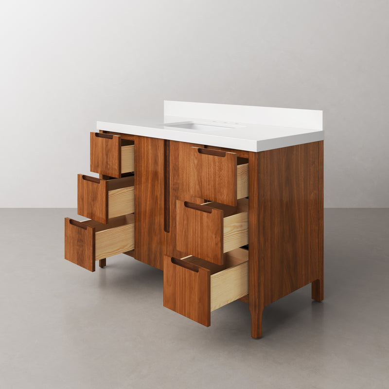 Water Creation SE48QZ - Sequoia 48 In. Single Sink Pre-Assembled Mid-Century Style Bathroom Vanity With 2" Whitebrook Engineered Marble Top
