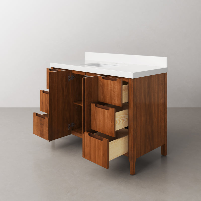 Water Creation SE48QZ - Sequoia 48 In. Single Sink Pre-Assembled Mid-Century Style Bathroom Vanity With 2" Whitebrook Engineered Marble Top