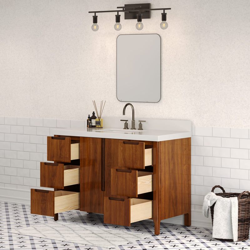 Water Creation SE48QZ - Sequoia 48 In. Single Sink Pre-Assembled Mid-Century Style Bathroom Vanity With 2" Whitebrook Engineered Marble Top