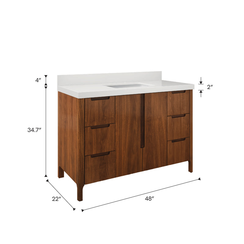Water Creation SE48QZ - Sequoia 48 In. Single Sink Pre-Assembled Mid-Century Style Bathroom Vanity With 2" Whitebrook Engineered Marble Top