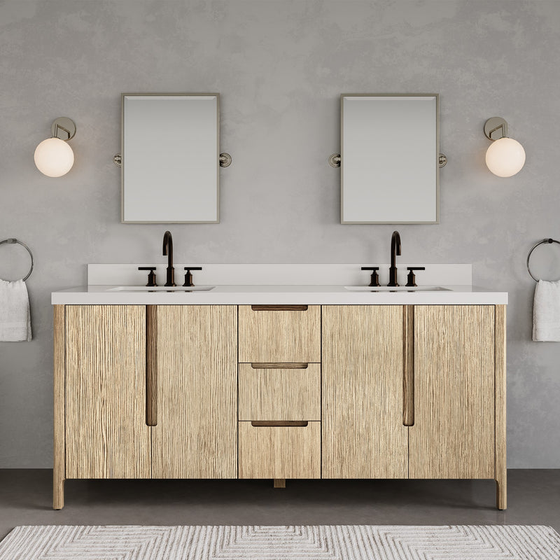 Water Creation SE72QZ - Sequoia 72 In. Double Sink Pre-Assembled Mid-Century Style Bathroom Vanity With 2" Whitebrook Engineered Marble Top