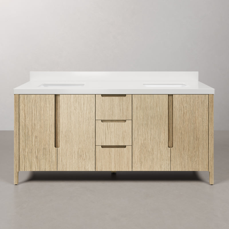 Water Creation SE72QZ - Sequoia 72 In. Double Sink Pre-Assembled Mid-Century Style Bathroom Vanity With 2" Whitebrook Engineered Marble Top