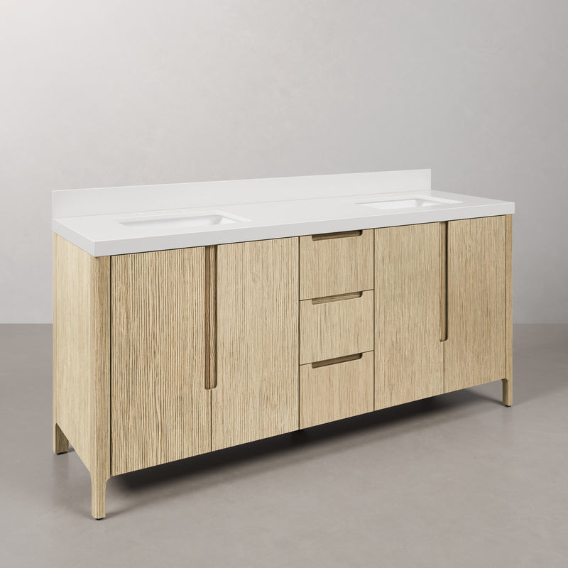 Water Creation SE72QZ - Sequoia 72 In. Double Sink Pre-Assembled Mid-Century Style Bathroom Vanity With 2" Whitebrook Engineered Marble Top