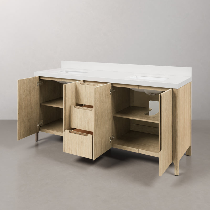 Water Creation SE72QZ - Sequoia 72 In. Double Sink Pre-Assembled Mid-Century Style Bathroom Vanity With 2" Whitebrook Engineered Marble Top