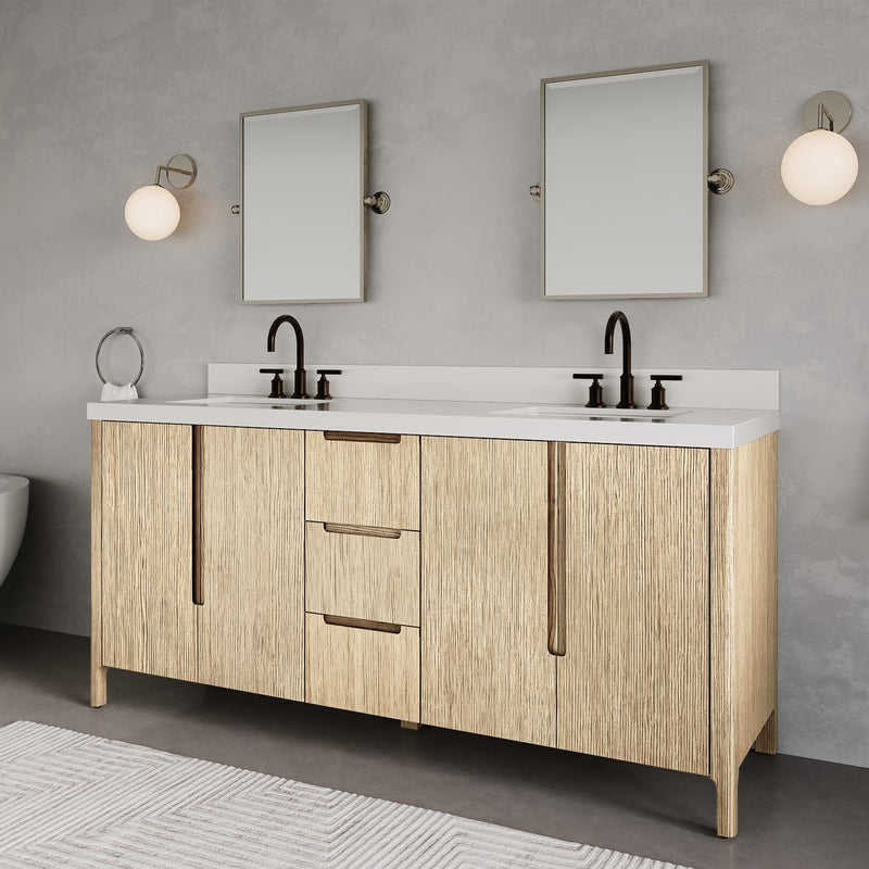 Water Creation SE72QZ - Sequoia 72 In. Double Sink Pre-Assembled Mid-Century Style Bathroom Vanity With 2" Whitebrook Engineered Marble Top