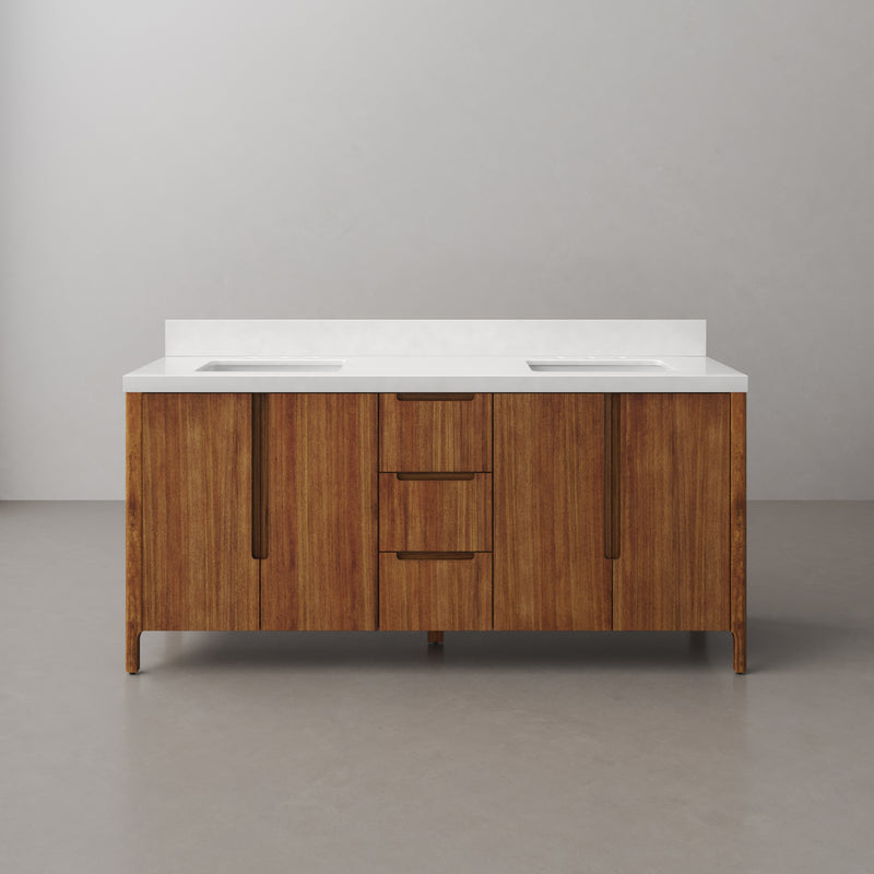 Water Creation SE72QZ - Sequoia 72 In. Double Sink Pre-Assembled Mid-Century Style Bathroom Vanity With 2" Whitebrook Engineered Marble Top