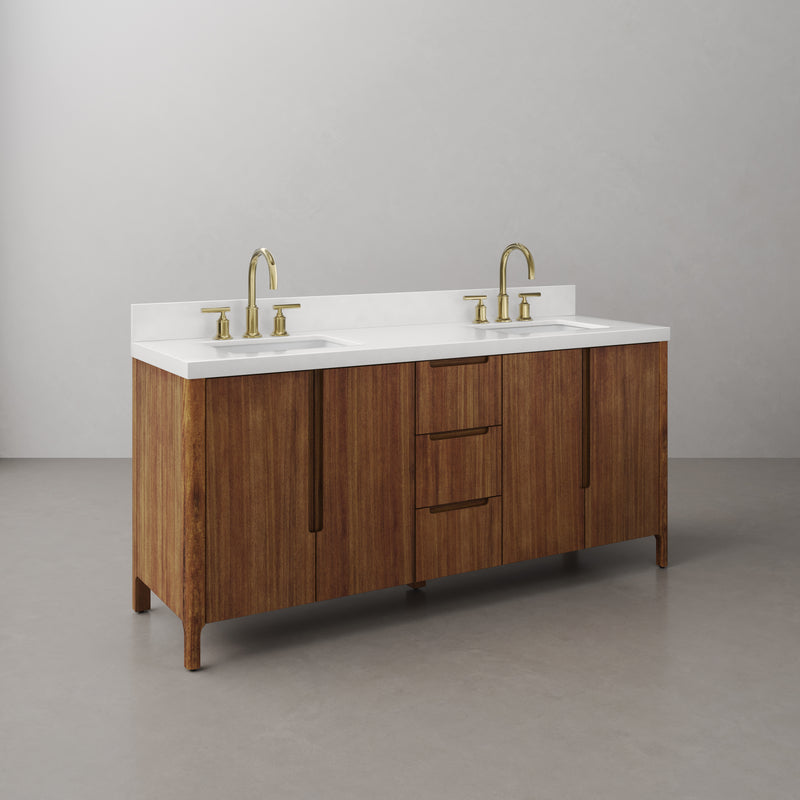 Water Creation SE72QZ - Sequoia 72 In. Double Sink Pre-Assembled Mid-Century Style Bathroom Vanity With 2" Whitebrook Engineered Marble Top