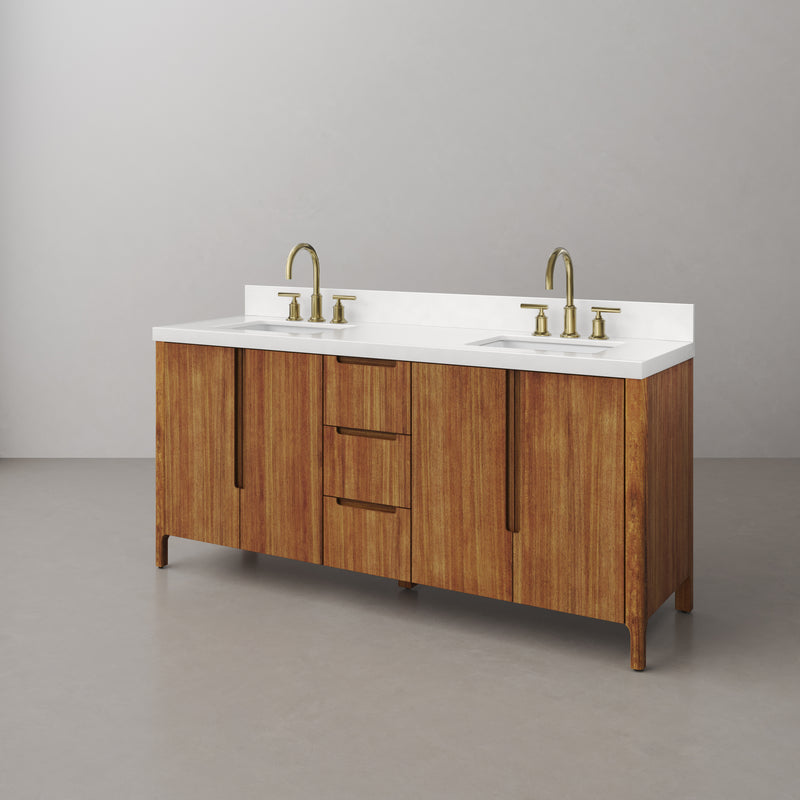 Water Creation SE72QZ - Sequoia 72 In. Double Sink Pre-Assembled Mid-Century Style Bathroom Vanity With 2" Whitebrook Engineered Marble Top