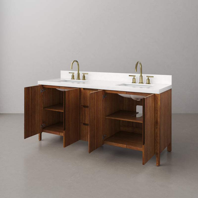 Water Creation SE72QZ - Sequoia 72 In. Double Sink Pre-Assembled Mid-Century Style Bathroom Vanity With 2" Whitebrook Engineered Marble Top
