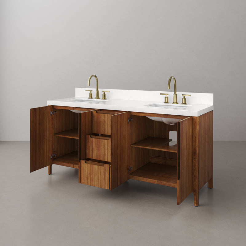 Water Creation SE72QZ - Sequoia 72 In. Double Sink Pre-Assembled Mid-Century Style Bathroom Vanity With 2" Whitebrook Engineered Marble Top