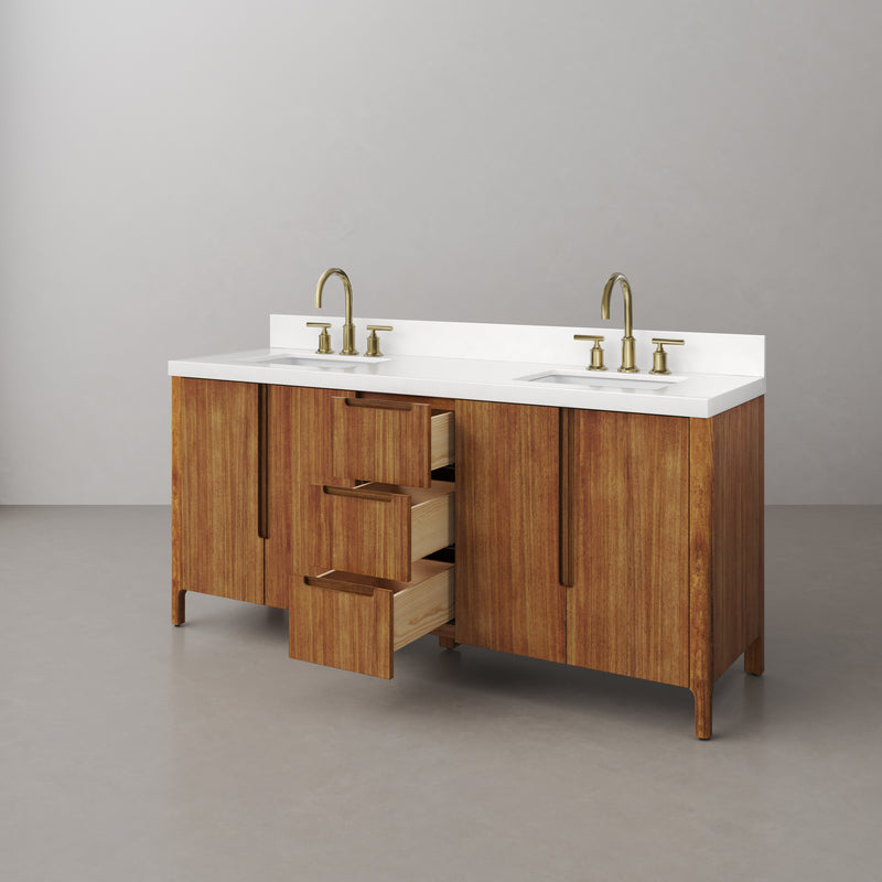 Water Creation SE72QZ - Sequoia 72 In. Double Sink Pre-Assembled Mid-Century Style Bathroom Vanity With 2" Whitebrook Engineered Marble Top