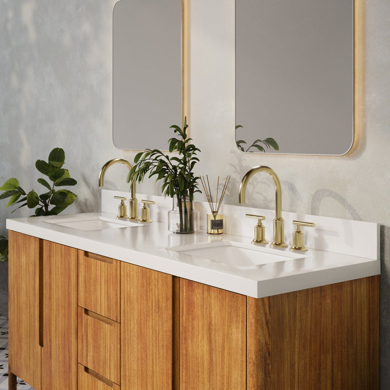 Water Creation SE72QZ - Sequoia 72 In. Double Sink Pre-Assembled Mid-Century Style Bathroom Vanity With 2" Whitebrook Engineered Marble Top