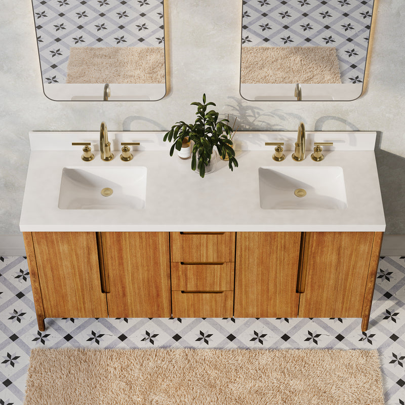 Water Creation SE72QZ - Sequoia 72 In. Double Sink Pre-Assembled Mid-Century Style Bathroom Vanity With 2" Whitebrook Engineered Marble Top