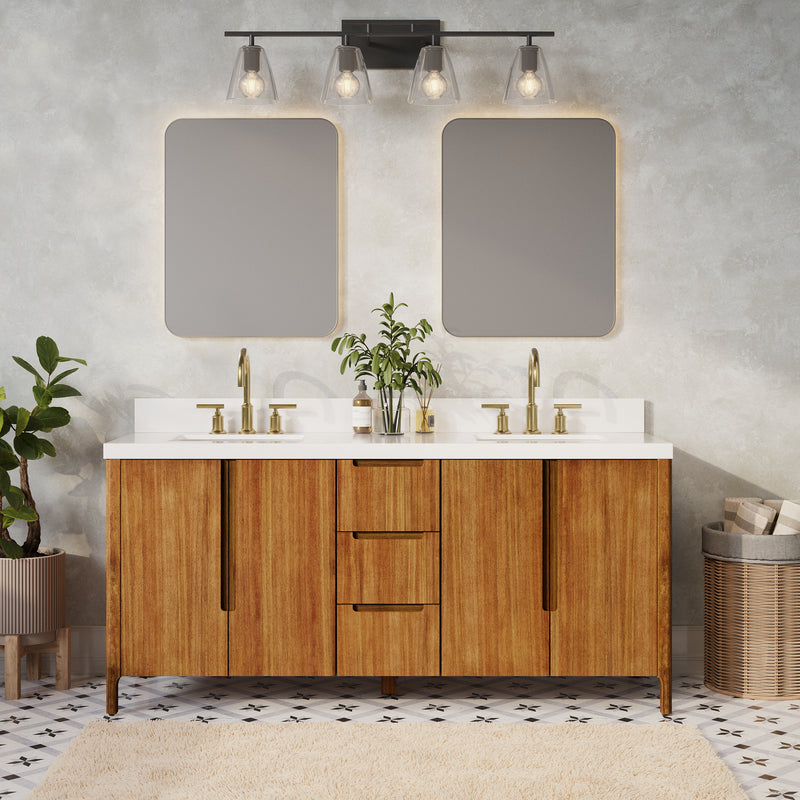Water Creation SE72QZ - Sequoia 72 In. Double Sink Pre-Assembled Mid-Century Style Bathroom Vanity With 2" Whitebrook Engineered Marble Top