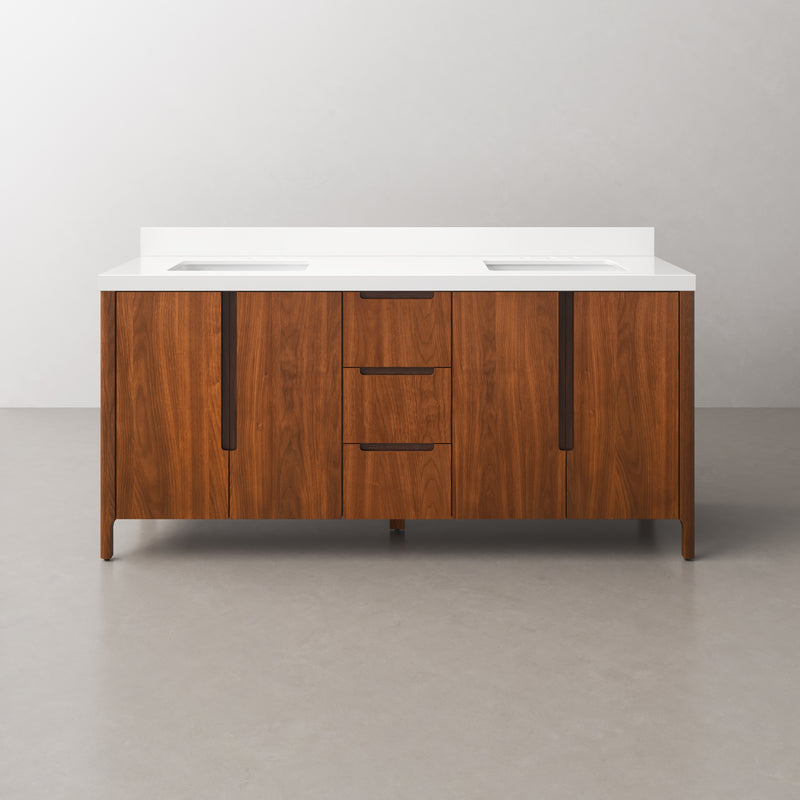 Water Creation SE72QZ - Sequoia 72 In. Double Sink Pre-Assembled Mid-Century Style Bathroom Vanity With 2" Whitebrook Engineered Marble Top