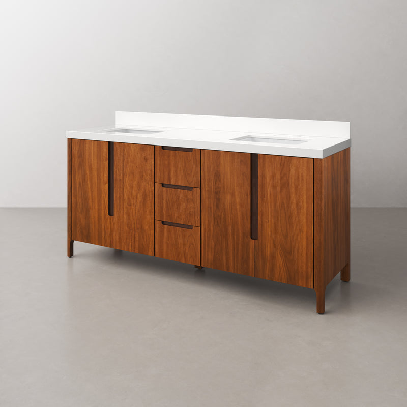 Water Creation SE72QZ - Sequoia 72 In. Double Sink Pre-Assembled Mid-Century Style Bathroom Vanity With 2" Whitebrook Engineered Marble Top