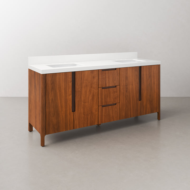Water Creation SE72QZ - Sequoia 72 In. Double Sink Pre-Assembled Mid-Century Style Bathroom Vanity With 2" Whitebrook Engineered Marble Top