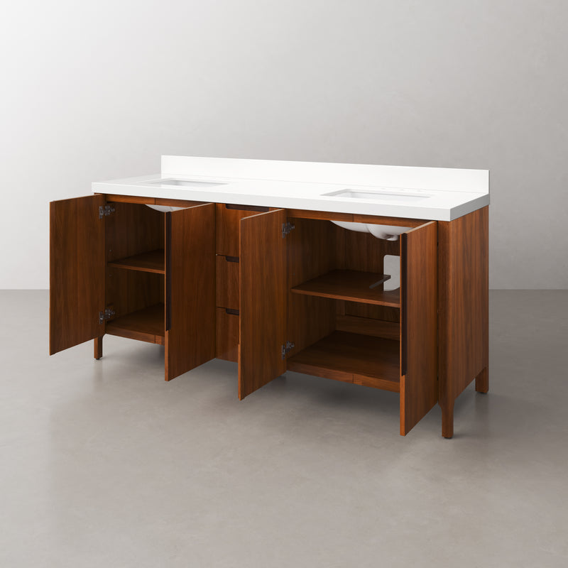 Water Creation SE72QZ - Sequoia 72 In. Double Sink Pre-Assembled Mid-Century Style Bathroom Vanity With 2" Whitebrook Engineered Marble Top