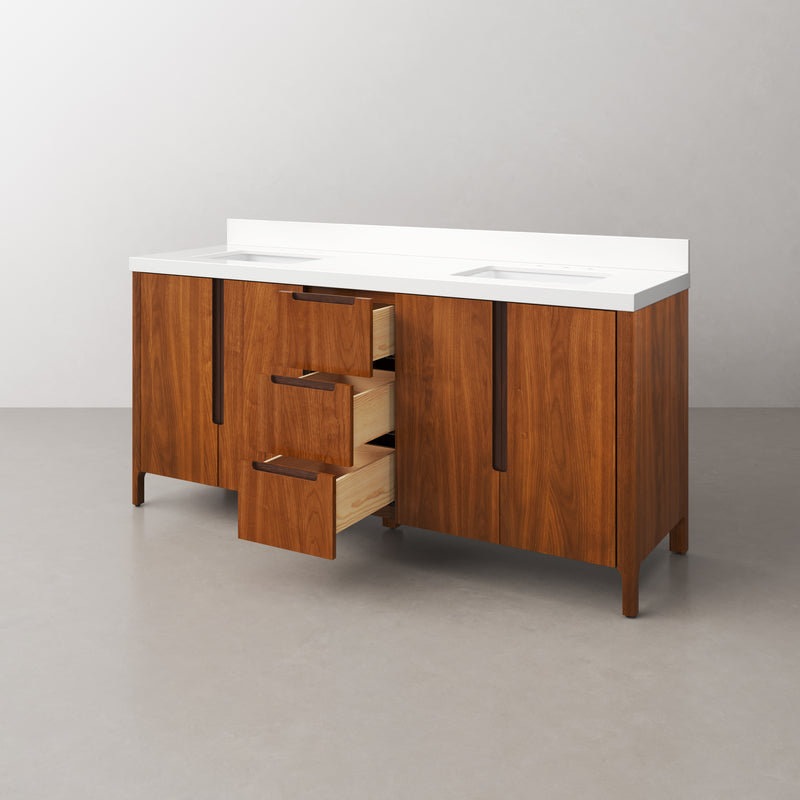 Water Creation SE72QZ - Sequoia 72 In. Double Sink Pre-Assembled Mid-Century Style Bathroom Vanity With 2" Whitebrook Engineered Marble Top