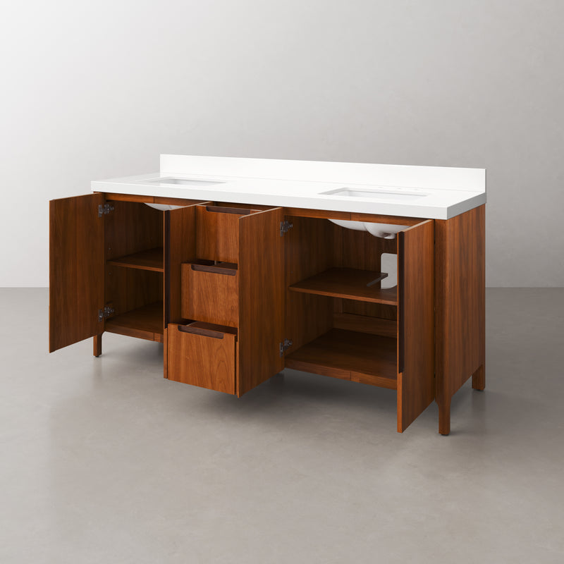 Water Creation SE72QZ - Sequoia 72 In. Double Sink Pre-Assembled Mid-Century Style Bathroom Vanity With 2" Whitebrook Engineered Marble Top