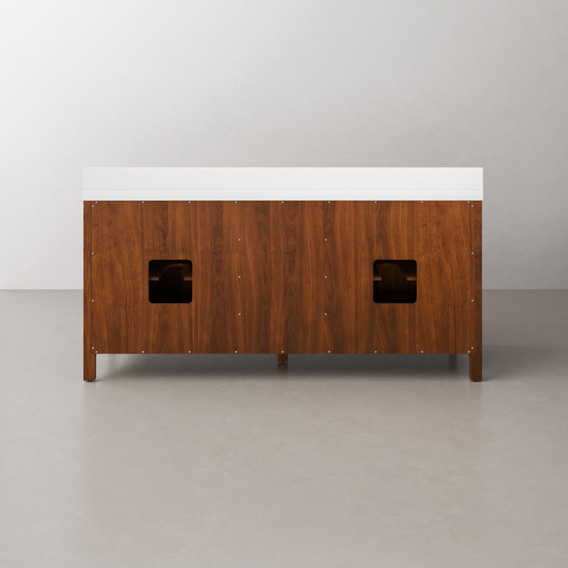 Water Creation SE72QZ - Sequoia 72 In. Double Sink Pre-Assembled Mid-Century Style Bathroom Vanity With 2" Whitebrook Engineered Marble Top
