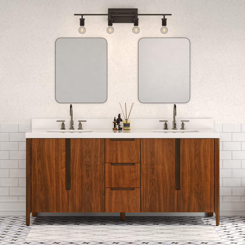 Water Creation SE72QZ - Sequoia 72 In. Double Sink Pre-Assembled Mid-Century Style Bathroom Vanity With 2" Whitebrook Engineered Marble Top