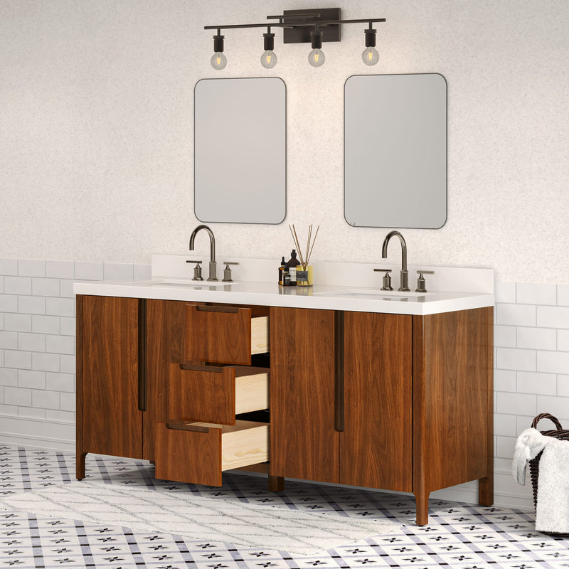 Water Creation SE72QZ - Sequoia 72 In. Double Sink Pre-Assembled Mid-Century Style Bathroom Vanity With 2" Whitebrook Engineered Marble Top